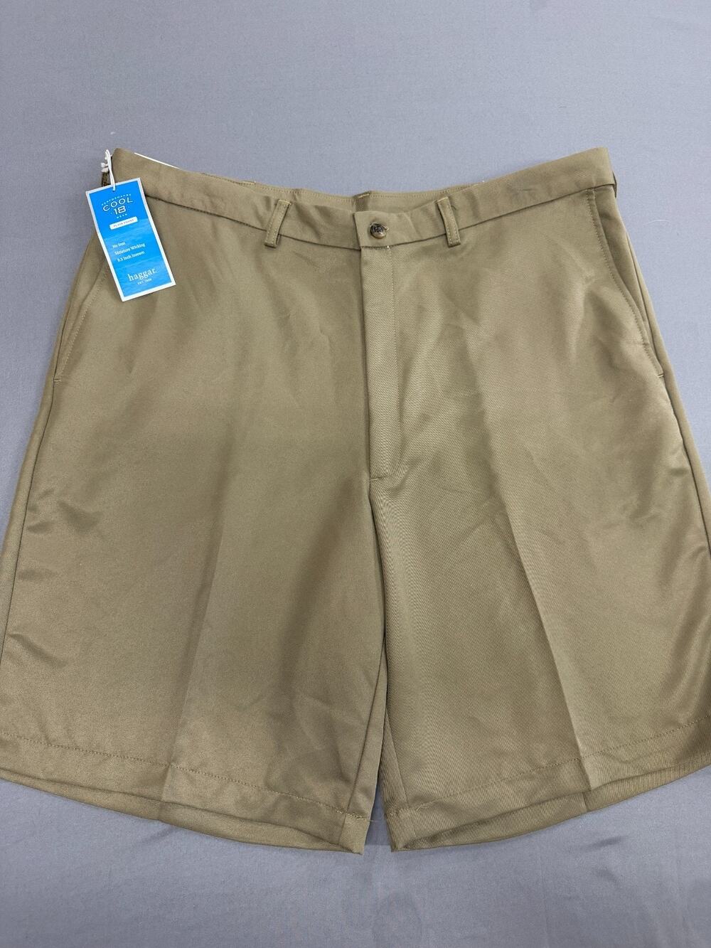 Haggar Cool 18 Men's 38W Olive Performance Shorts 9.5" Inseam Plain Front NWT